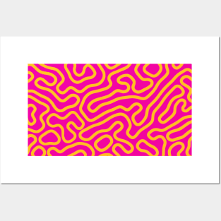 pink and yellow squiggle lines Posters and Art